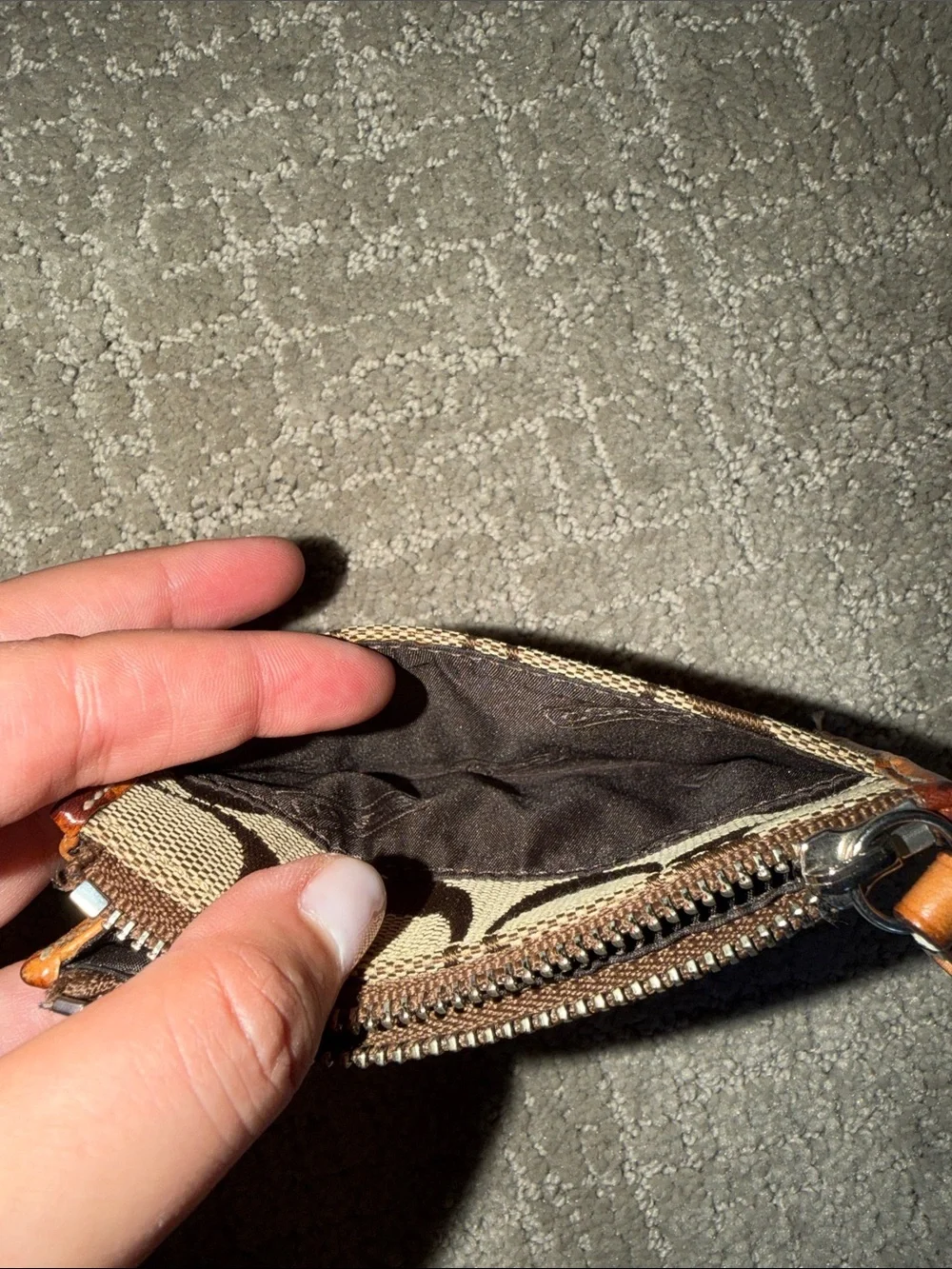 Coach Brown Signature Canvas Card Case with Tan Leather Trim